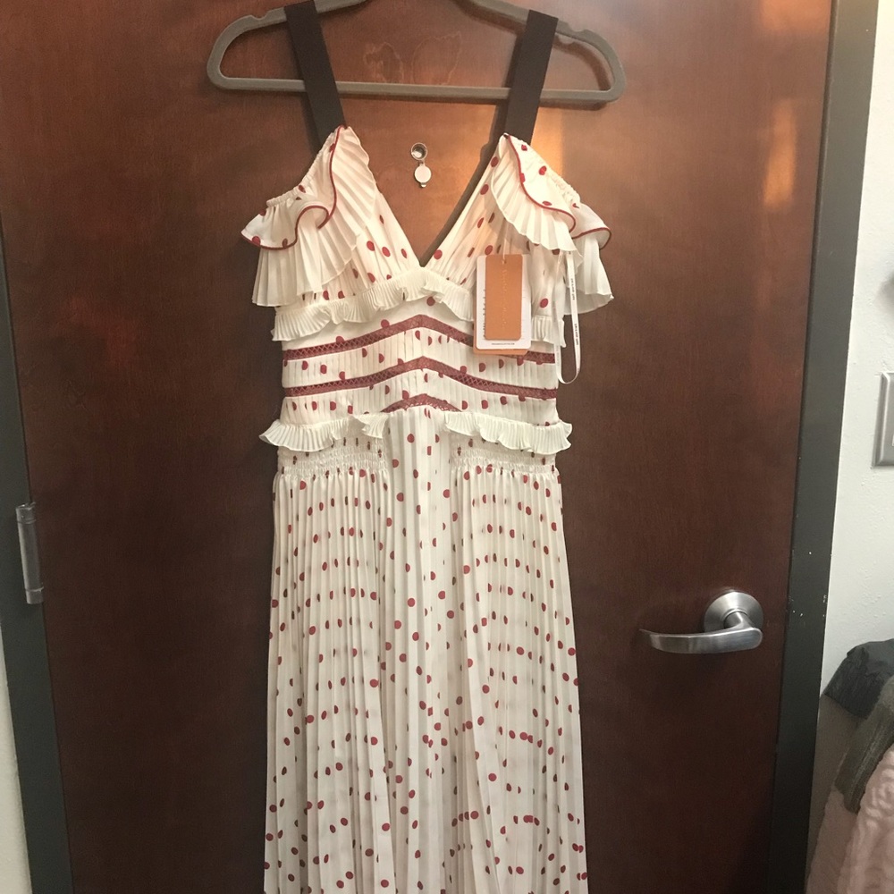 Self-Portrait Polka Dot Cold Shoulder Midi Dress